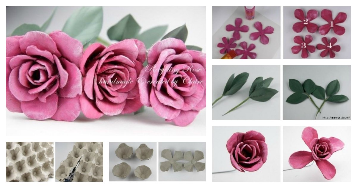 rosas feitas com caixas de ovos de papelão